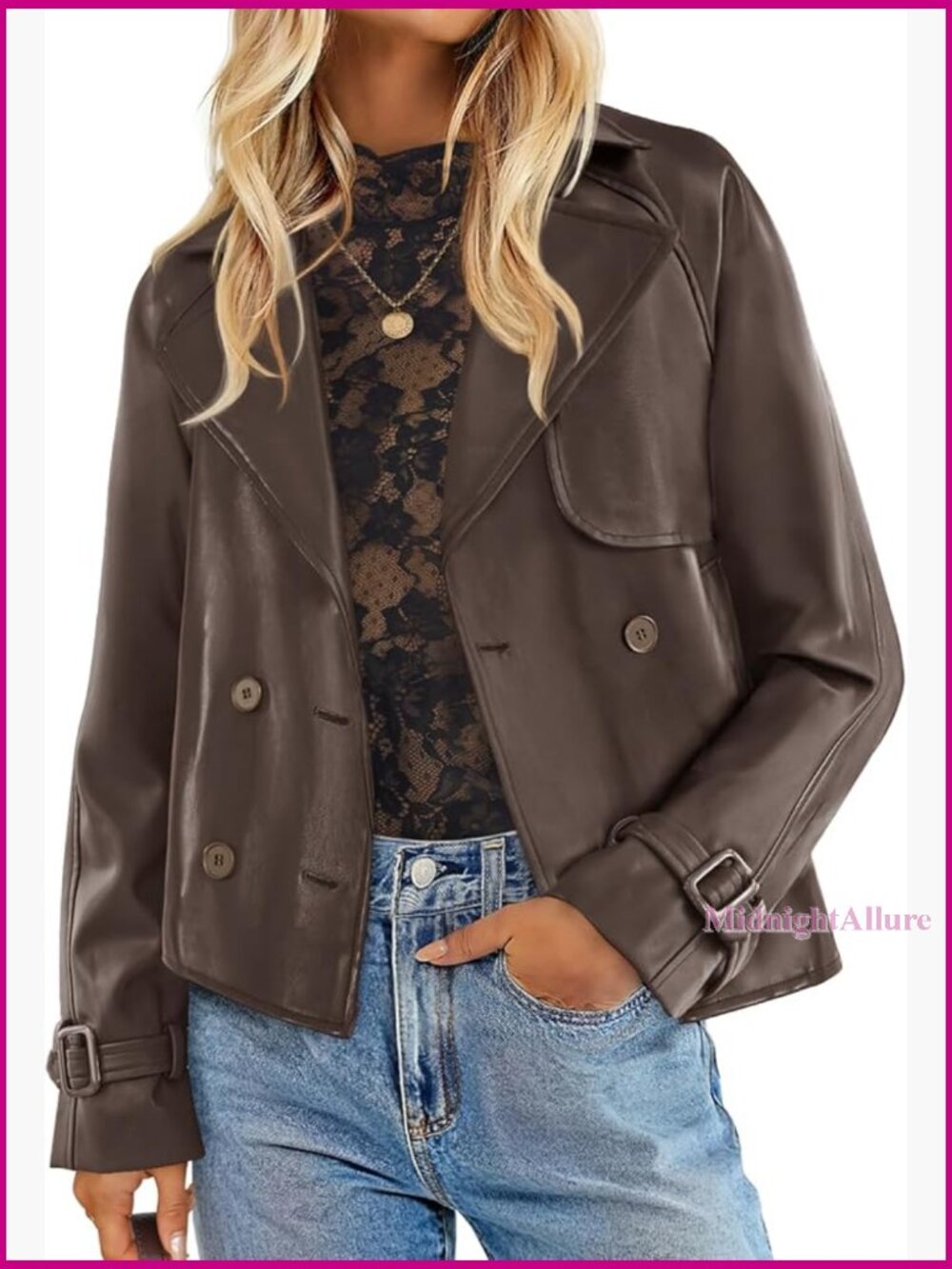 Faux Leather Oversized Motorcycle Jacket Button Down Moto Biker Coat